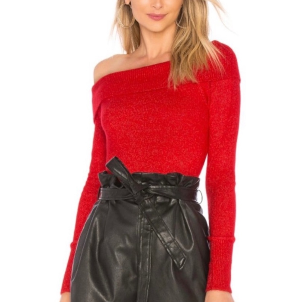 Lovers & Friends Eden Off the Shoulder Sweater NWT Red Large Cozy Fold Over